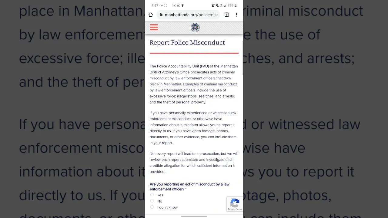 I reported the NYPD on the Manhattan District Attorney's website ManhattanDA.org