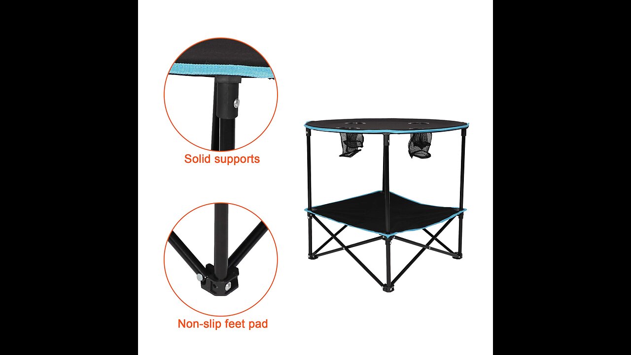 Wakeman Camp Table-Round 2-Tier Folding Table with 4 Cupholders and Carrying Bag-for Camping, B...