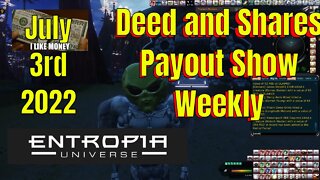 Deed And Shares Payout Show Weekly For Entropia Universe July 3rd 2022