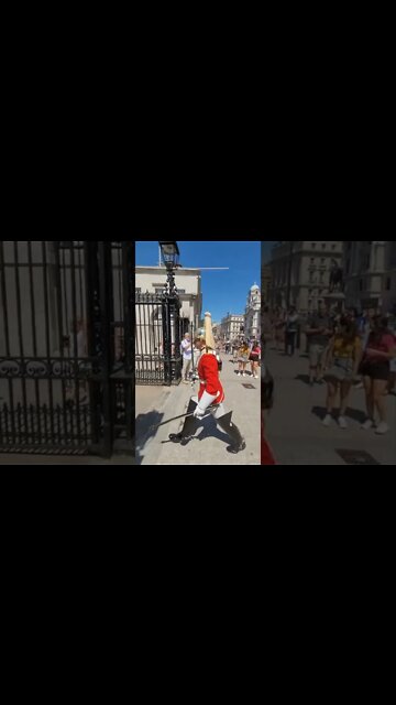 make way woman jumps out the of the way #thequeensguard