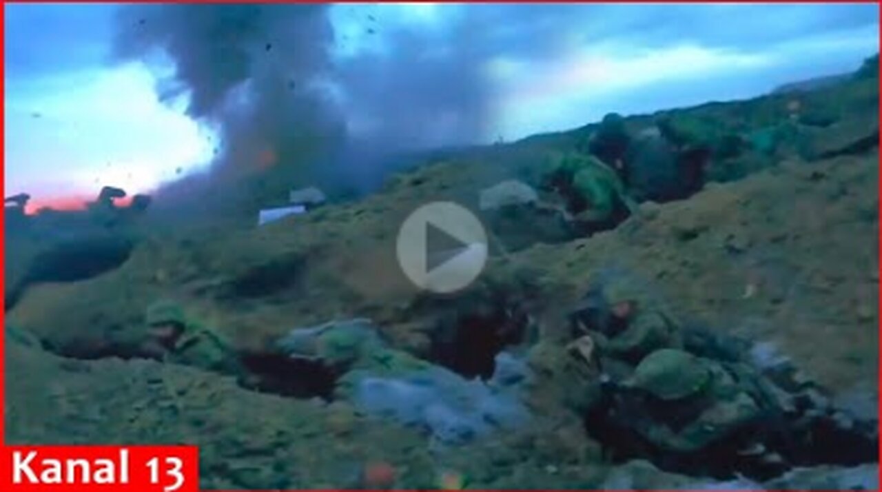 Combat image of Ukrainian fighters attacking trenches where Russians were hiding