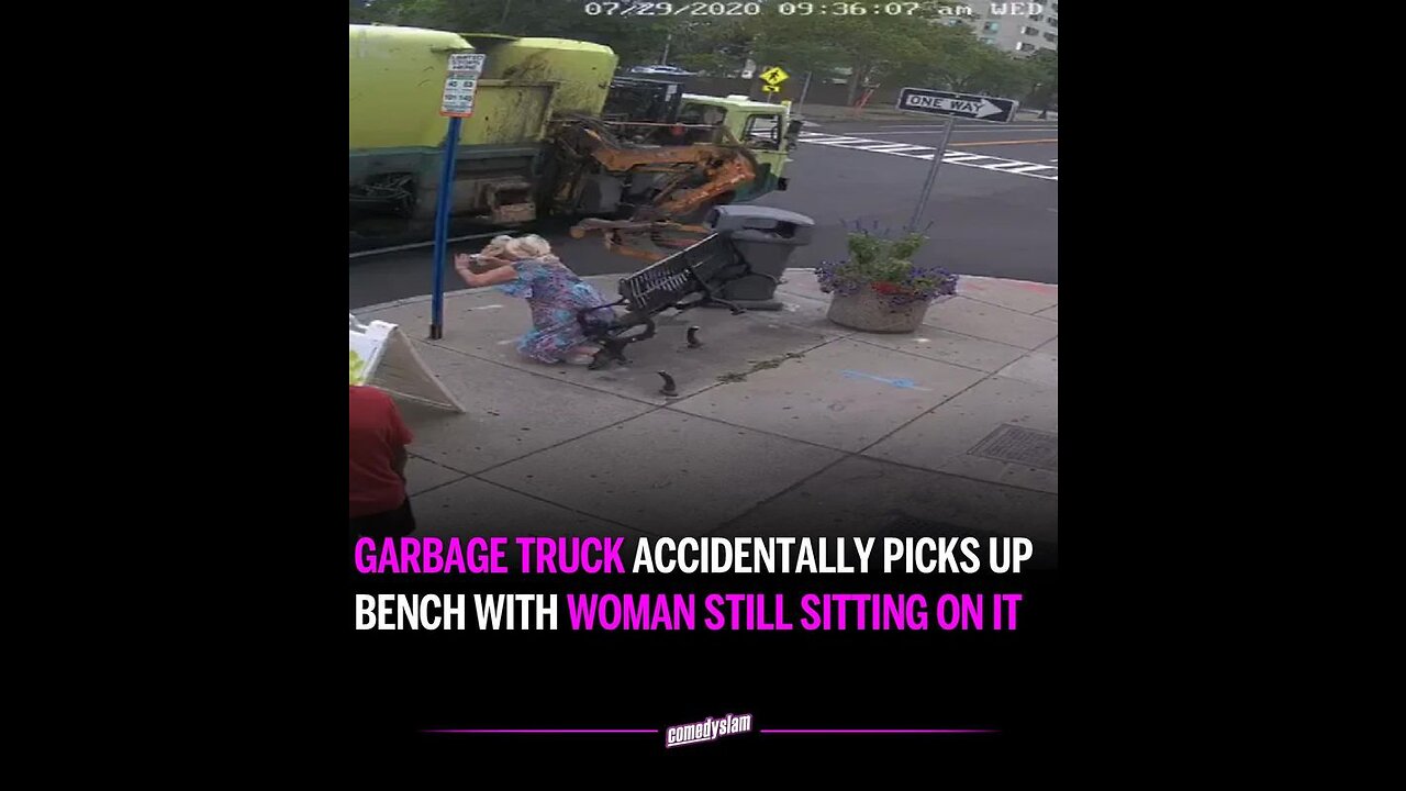 Garbage Truck Accidentally Throws Elderly Woman off Bench while Picking up Trashcan