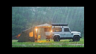 SOLO CAMPING in RAIN. cozy relaxing Tent Tarp Shelter, comfort food, ASMR