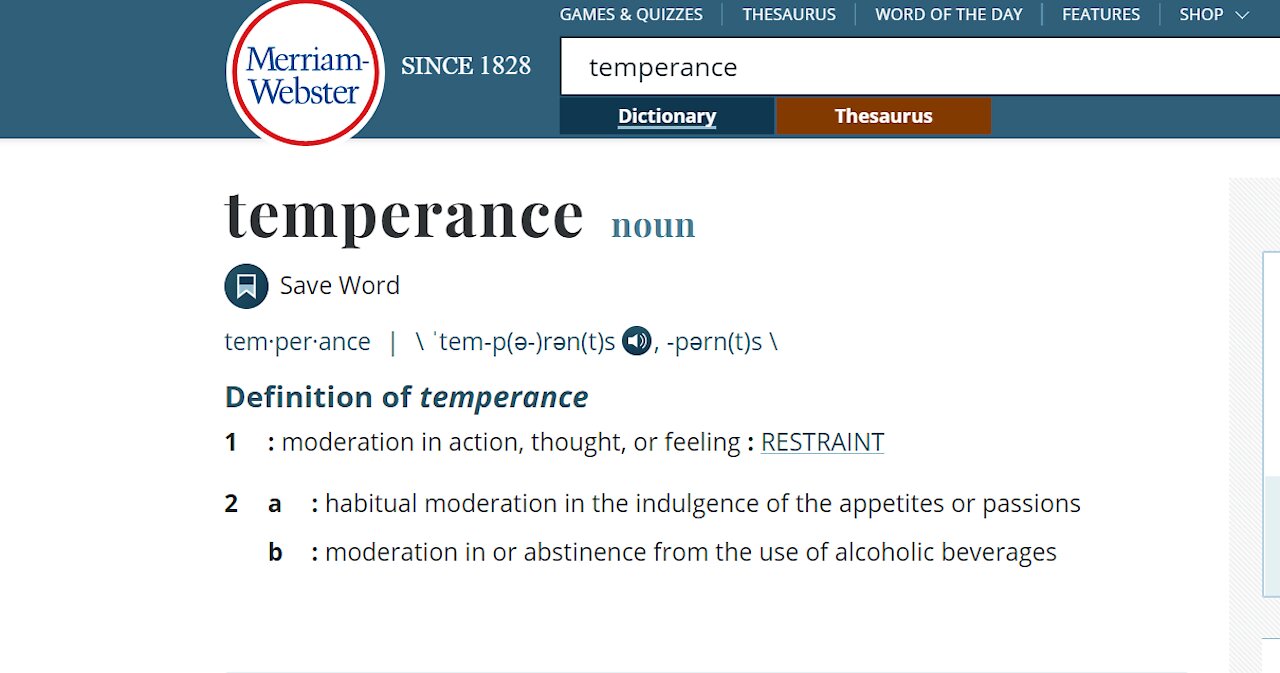 Temperance as a Virtue