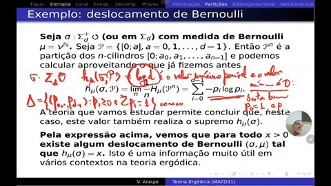 Teoria Ergódica: Exemplo de cálculo de entropia e propriedades da função entropia