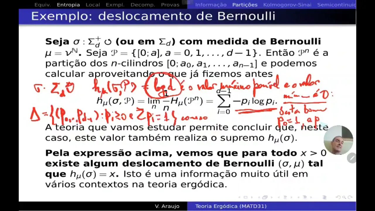 Teoria Ergódica: Exemplo de cálculo de entropia e propriedades da função entropia