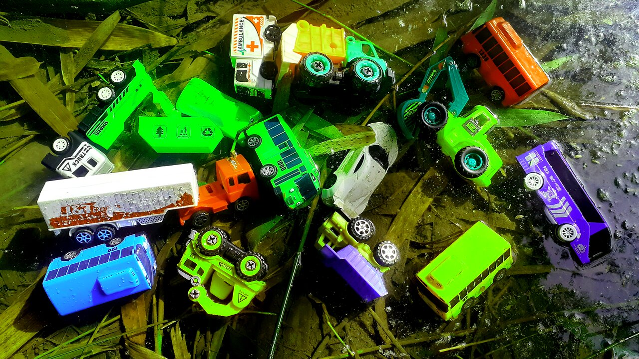 Looking for and Finding Tayo Bus Toys, Lani, Gani, Rogi, Toy Truck Cars That Drift in the River