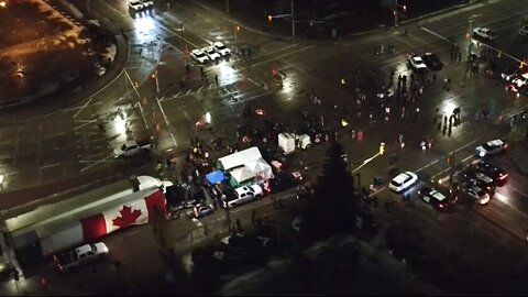 Border Blocked at Ambassador Bridge in Windsor for Fifth Night as Freedom Convoy Protest Continues