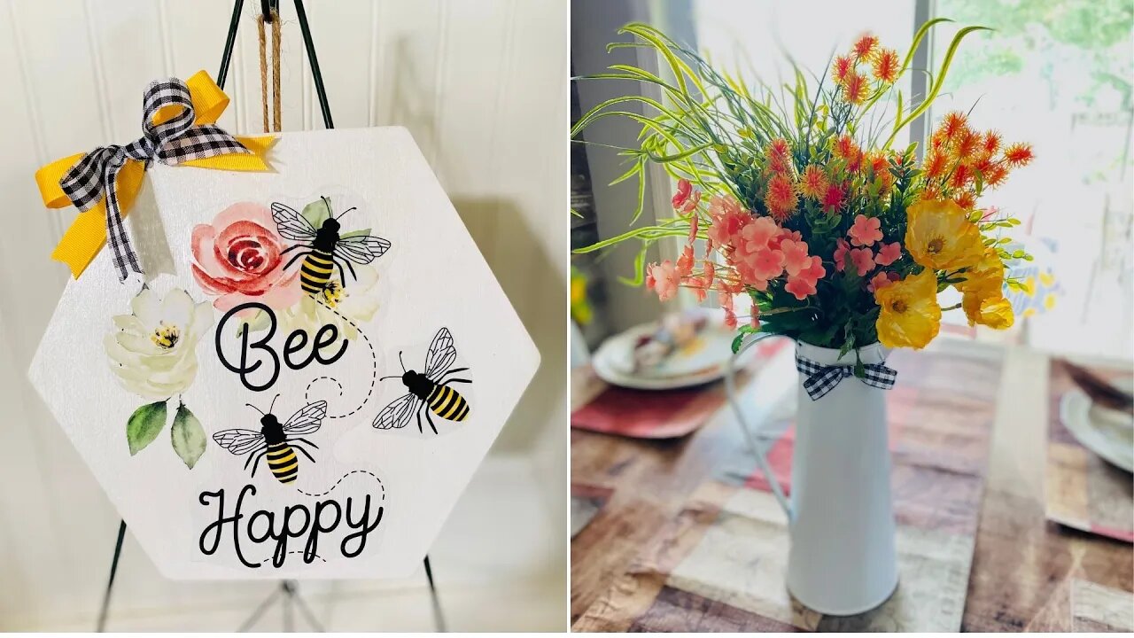 Easy Bumble Bee Door-Wall Hanger DIY| Dollar Store Crafts| Floral Arrangement DIY| Summer Home Decor