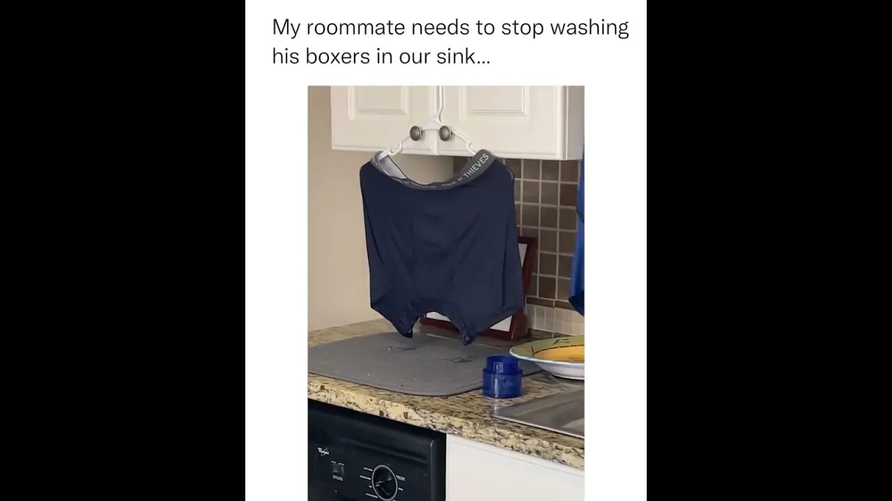 Roommate washing his boxers in the sink