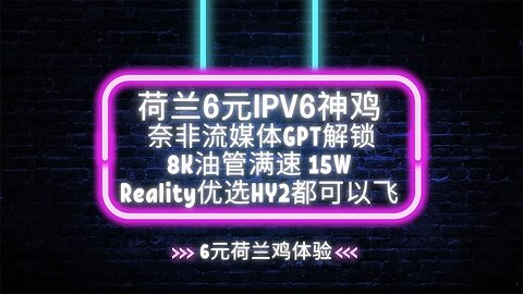 【6元荷兰神鸡】只要6元的低价荷兰IPV6神鸡体验，奈非流媒体解锁GPT解锁，油管8K视频直连reality，HY2，argo稳定15w #科学上网 #优选ip #HY2 #直连reality