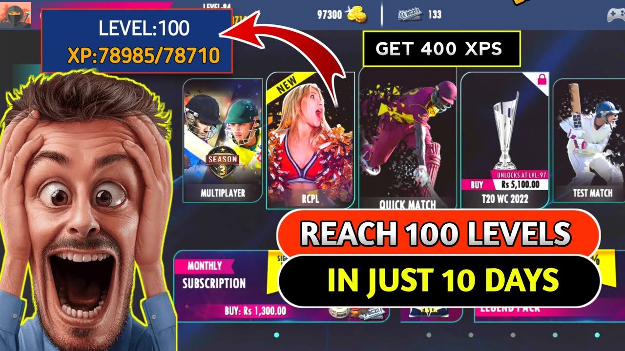 How To Reach 100 Level 🔥How Level up fast in Real Cricket 22👊GET 400 xps Rc22 Trick 🙆 #rc22