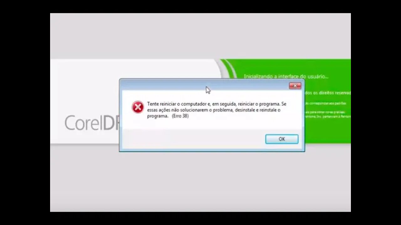 CorelDraw falha na inicialização Erro 38 RESOLVIDO