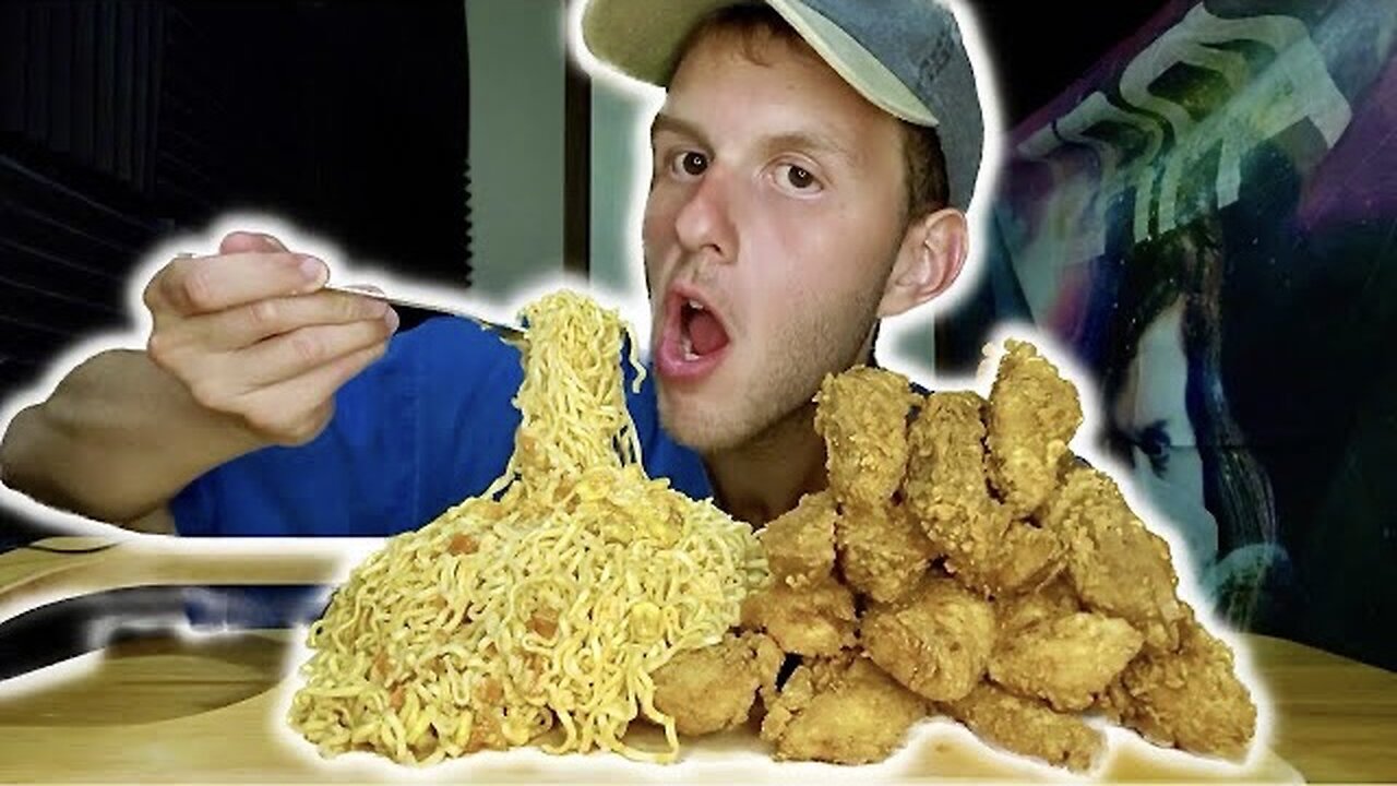 Eating Noodles, Chicken & Potato Wedges Mukbang