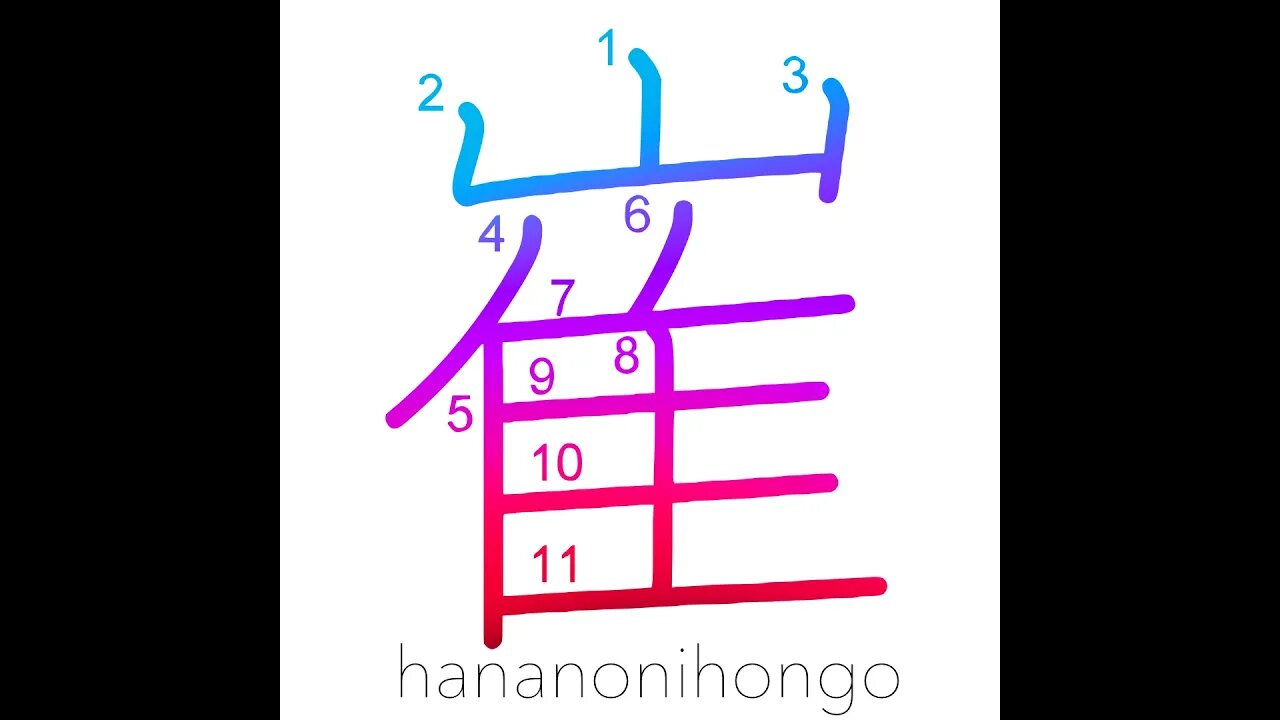 崔 - cliff/bluff/precipice - Learn how to write Japanese Kanji 崔 - hananonihongo.com