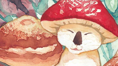 Whimsical watercolors - Cat with a mushroom cap 😺🍄