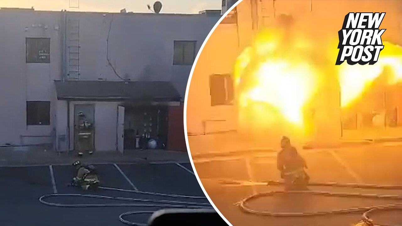 Firefighter engulfed by huge explosion is miraculously 'okay'