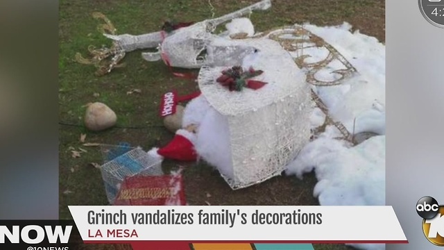 Grinch vandalizes La Mesa family's Christmas decorations