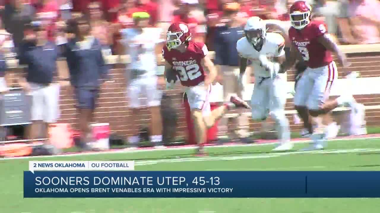 Brent Venables leads Oklahoma to 45-13 defeat of UTEP in head coaching debut