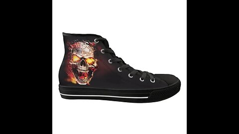 Unisex Dark Skull Print Casual Shoes High Top Canvas Shoes, Color White