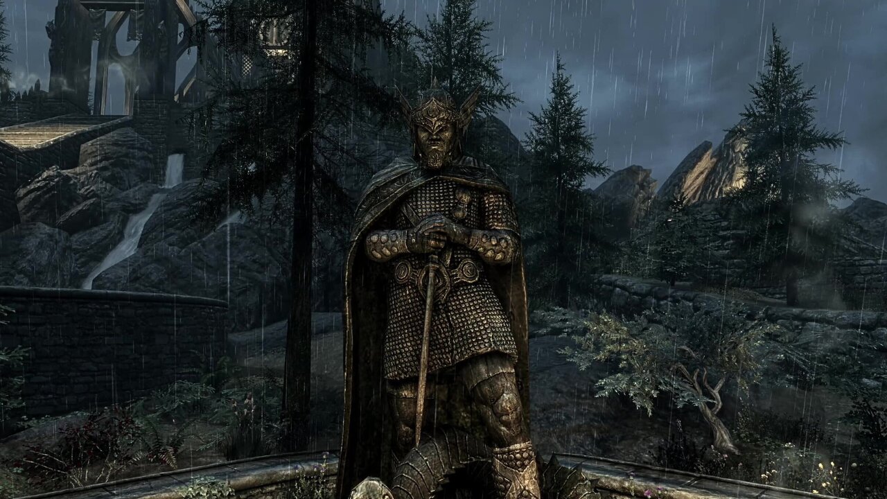 Calming Rain and Thunder ASMR in the City of Whiterun - Sounds for Relaxing and Meditation