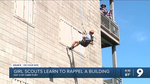 Girls Scouts rappel on Day 3 of Camp Fury