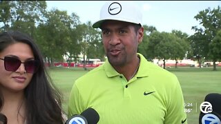 Tony Finau celebrates after record-breaking Rocket Mortgage Classic win