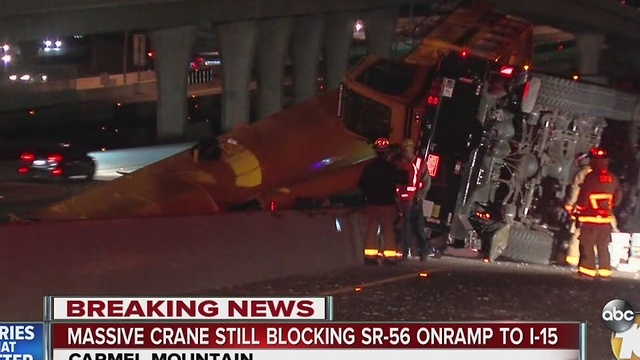 Massive crane still blocking SR-56 onramp to I-15