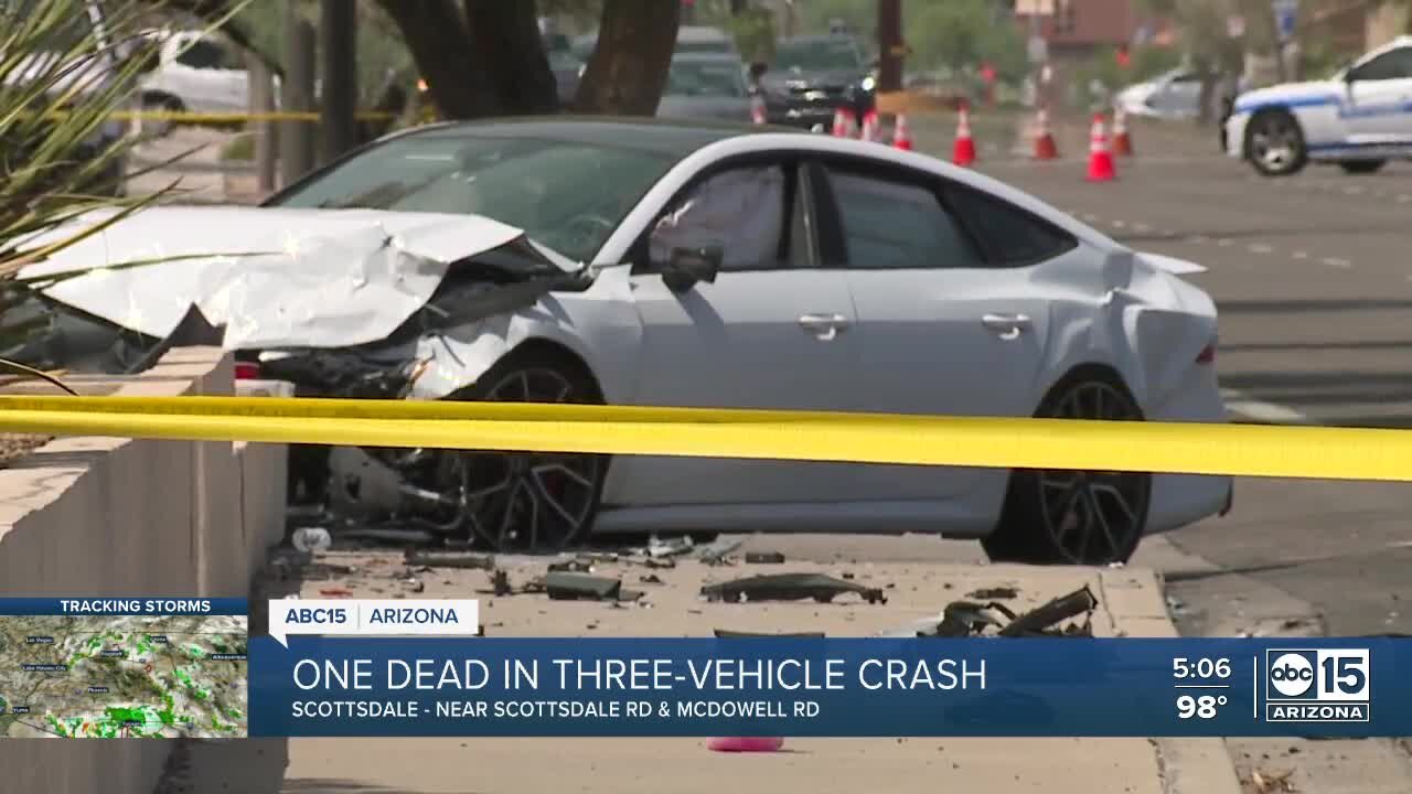 One dead after three-vehicle crash on Scottsdale Road near McDowell