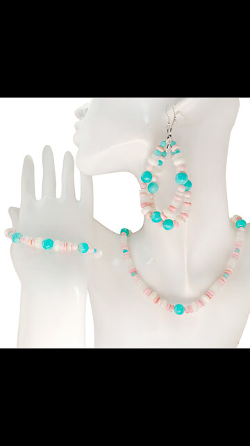 Amazonite Princess spiny oyster mop Multi Stone Beaded jewelry set Gift 01