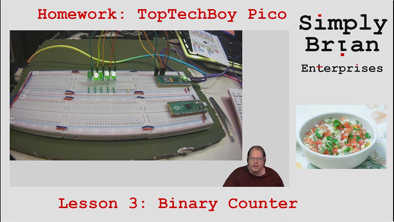 Homework Solution: TopTechBoy Pi Pico, Lesson #3: Binary Counter