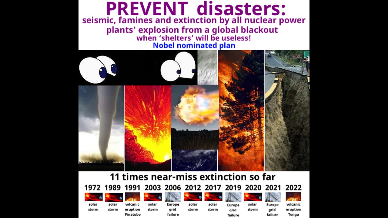 PREVENTdisasters;seismic/famines/extinction by nuc.plants'explosion by gl.blackout;shelters useless