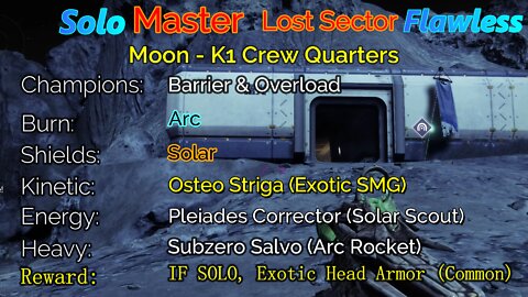 Destiny 2 Master Lost Sector: Moon - K1 Crew Quarters Solo-Flawless 4-24-22