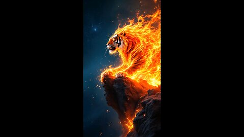 fire tiger on a cliff