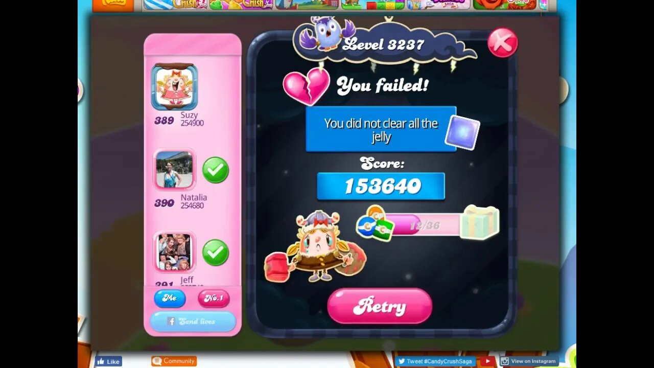 Candy Crush Level 3237 Talkthrough, 10 Moves 0 Boosters