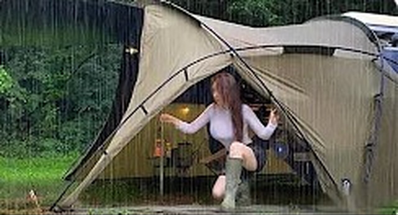 Alone camping immersed in rain storm Real heavy rain Relaxing deep sleep