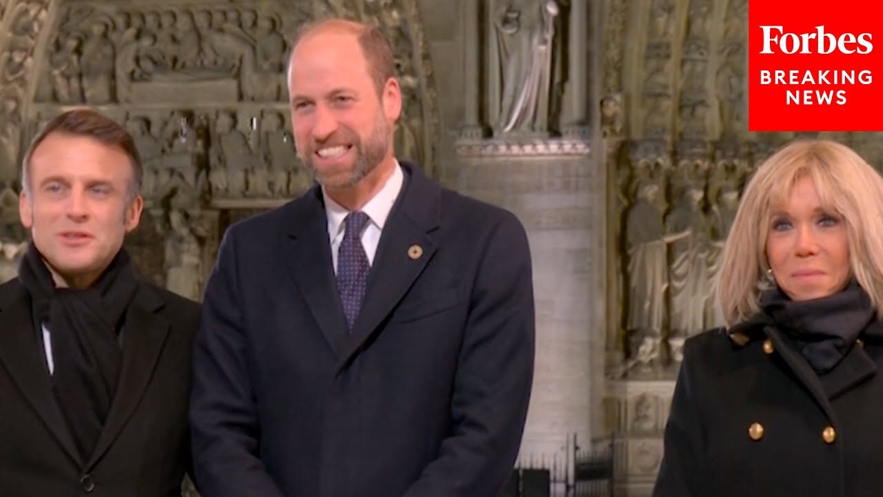 Prince William Greets President Emmanuel Macron At Notre Dame Reopening Ceremony In Paris