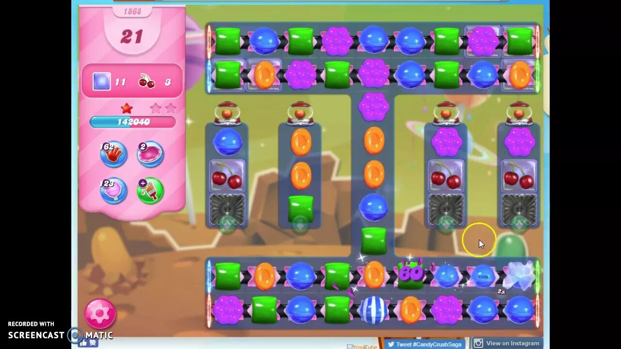 Candy Crush Level 1868 Audio Talkthrough, 1 Star 0 Boosters