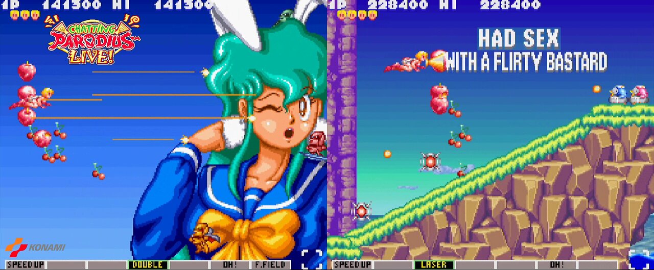 Jikkyou Oshaberi Parodius (Super Nintendo) Funny Moments - Blasting away cute School girls