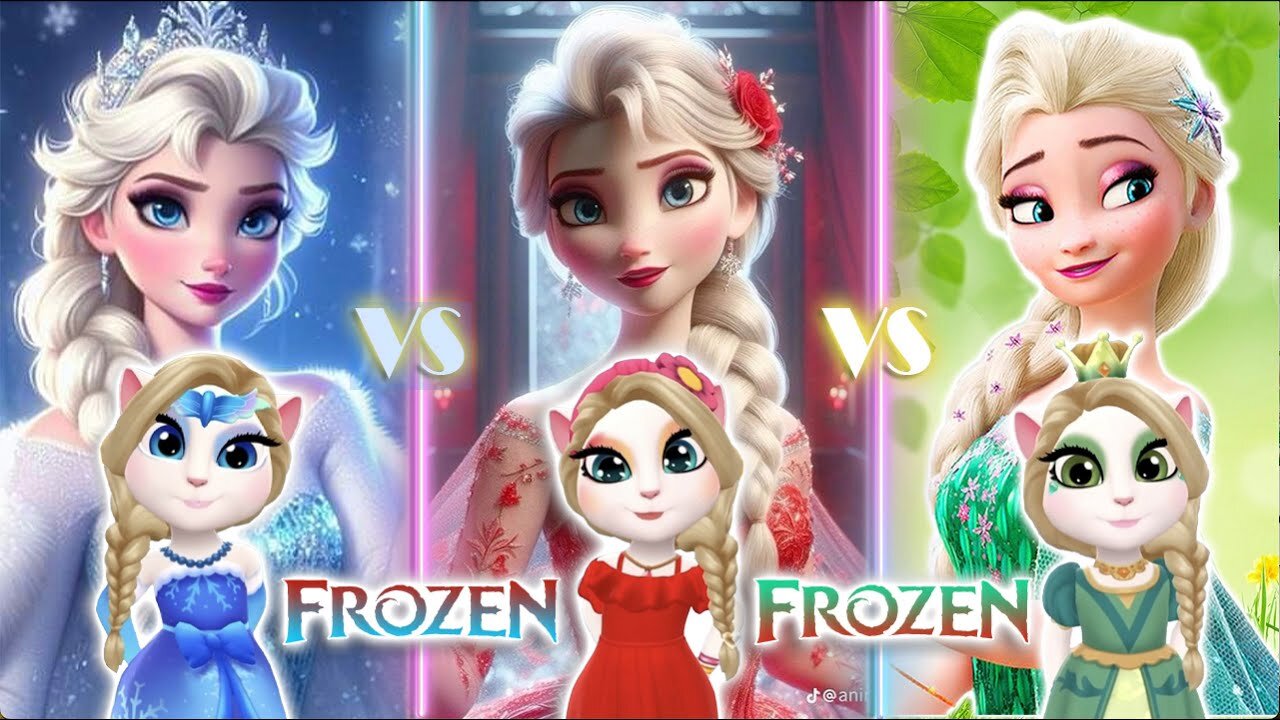 My talking angela 2 | Frozen | Blue Vs RED Vs Green Elsa ❄️| cosplay