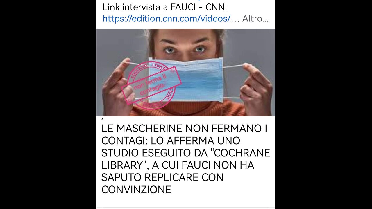 TELECOLOR - MASCHERINE: <<LE MASCHERINE NON FERMANO I CONTAGI: LO AFFERMA UNO STUDIO ESEGUITO DA "COCHRANE LIBRARY">> interv. n 81 del 28 gennaio 2024