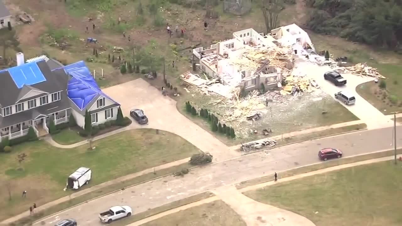 VIDEO: Chopper 7 flies over cleanup from Gaylord tornado on Sunday