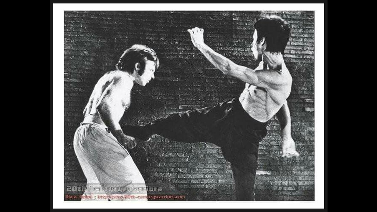 Cross kick Studio Films Bruce Lee Way of the Dragon Black and white