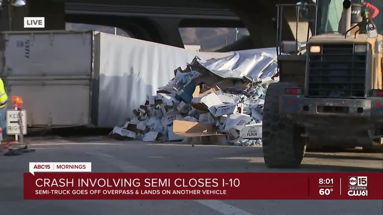 Semi truck crashes into vehicle, spills almond flour in Buckeye