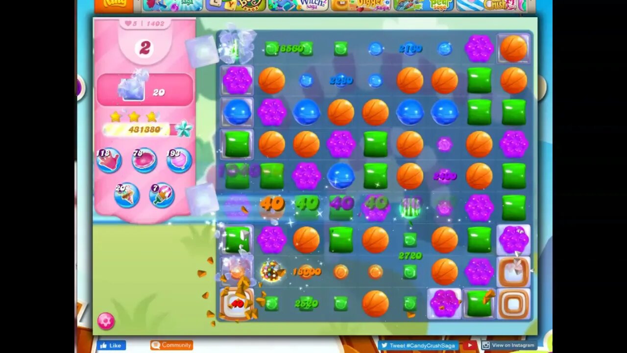 Candy Crush Level 1402 Talkthrough, 18 Moves 0 Boosters