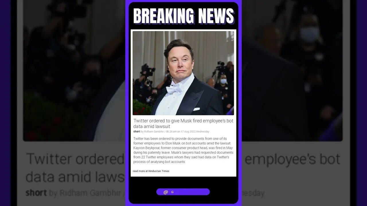 Latest Information: Twitter ordered to give Musk fired employee's bot data amid lawsuit #shorts