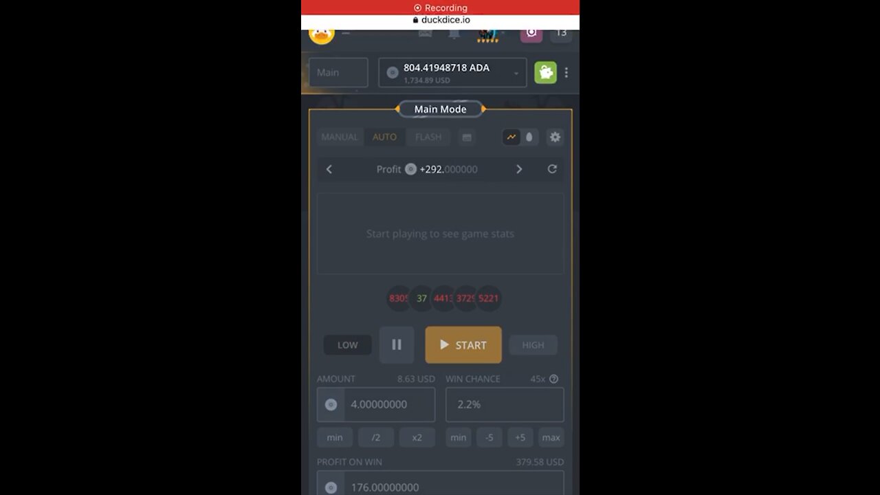 Duckdice - gambling ADA on dice