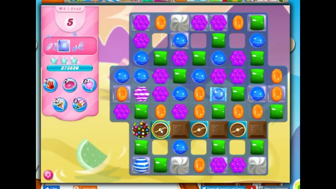 Candy Crush level 2143 Talkthrough, 13 Moves 0 Boosters