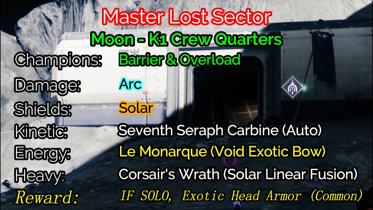 Destiny 2 Master Lost Sector: The Moon - K1 Crew Quarters 1-21-22