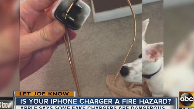 Counterfeit phone chargers causing dangerous fire hazard
